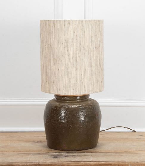 18th Century Martaban Jar Converted to Mid-Century Table Lamp