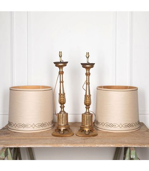 Pair of 18th Century Italian Bois D’or Torcheres Converted Lamps
