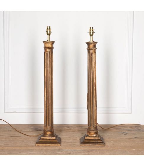 Pair of 19th Century French Giltwood Columns Fragments as Lamps