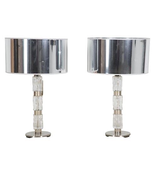 Pair 1960's Italian Lucite side lamps with modern reflective shades
