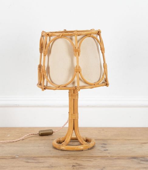 Mid-Century French Bamboo and Rattan Table Lamp