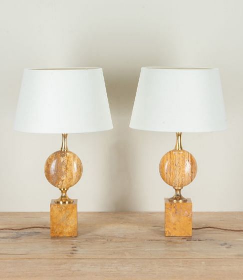 Pair of 20th Century French Sienna Marble Lamps by Barbier