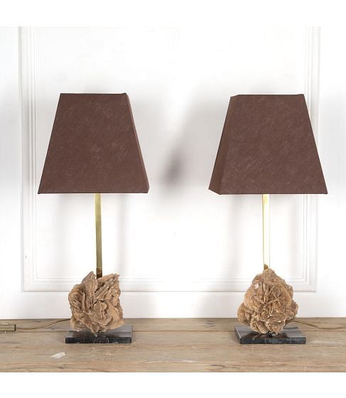 Pair of 20th Century Table Lamps with Stone Rose
