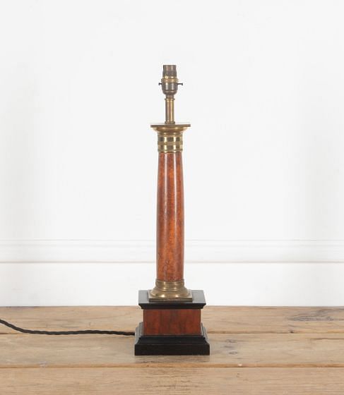20th Century Brass and Mahogany Column Lamp