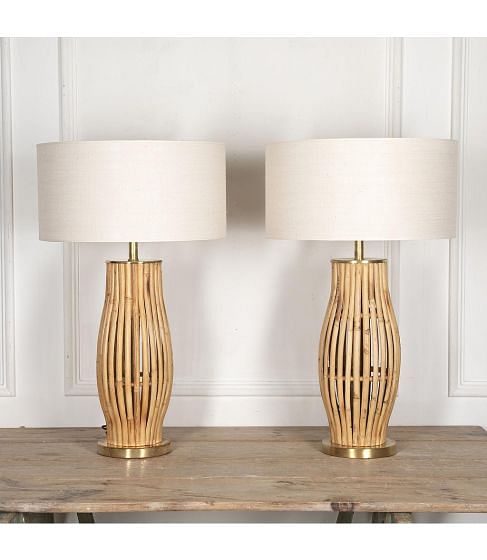 21st Century Pair of Italian Bamboo Table Lamps