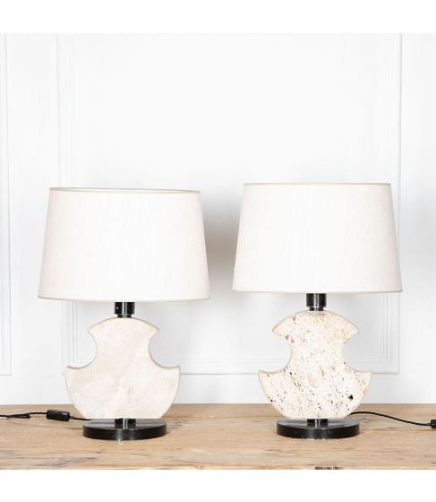 Matched Pair of Mid-Century Travertine Lamps