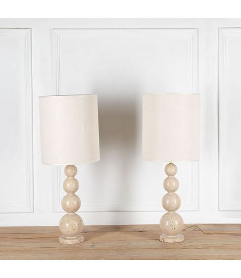 Pair of Contemporary Italian Travertine Table Lamps