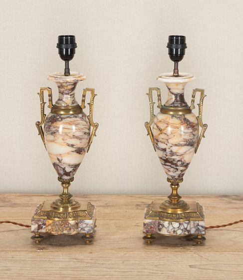 19th Century French Marble and Ormolu Lamps