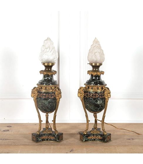 Pair of 19th Century Marble and Ormolu Bronze Lamps