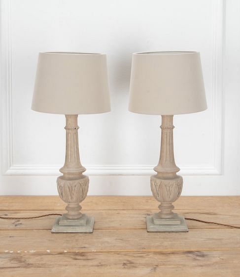 Pair of Late 19th Century Swedish Carved Wooden Lamps