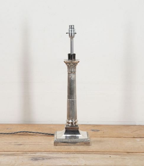19th Century English Silver Plated Column Lamp