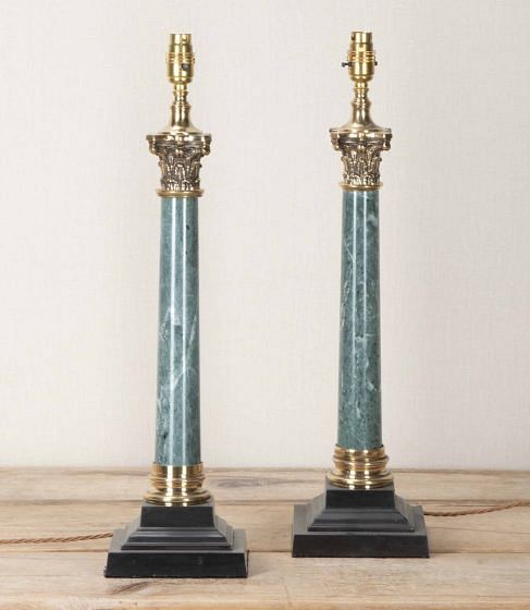Pair of 20th Century Rossa Francia Marble Column Lamps