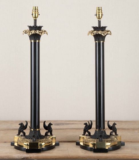 Pair of Tall 20th Century Column Lamps with Griffin Bases