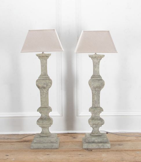 Pair of 18th Century Spanish Balusters Converted into Lamps with Shades