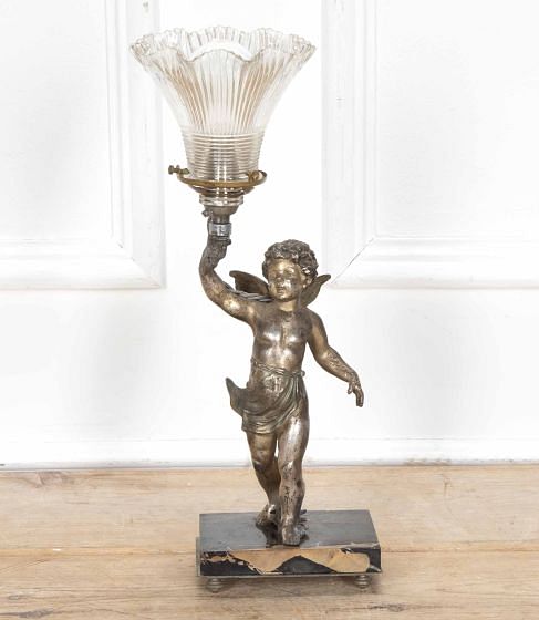 French 20th Century Figural Putti Table Lamp