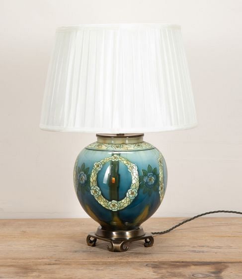 20th Century Moorcroft Style Bulbous Porcelain Vase Table Lamp