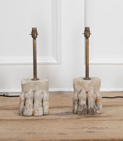 Pair of 18th Century French Stone Paw Table Lamps