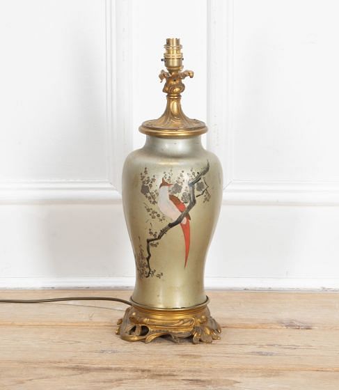 Late 19th Century English Vase Form Painted Lamp Base