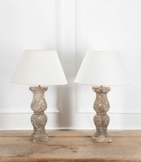 Pair of 18th Century Limestone Balustrades Converted to Lamps