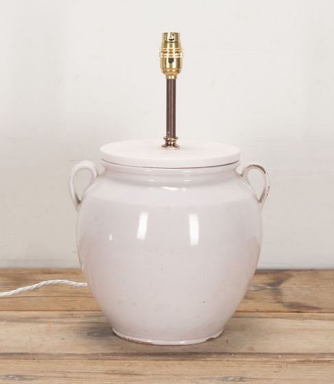 19th Century French White Glazed Confit Pot Lamp
