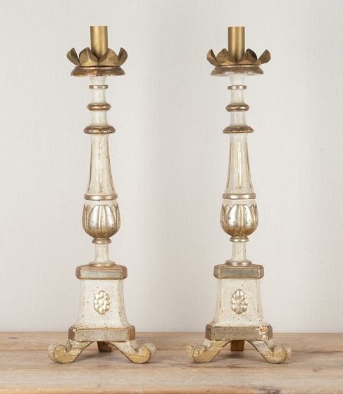 Pair of Early 19th Century Italian Altar Sticks Converted to Lamps