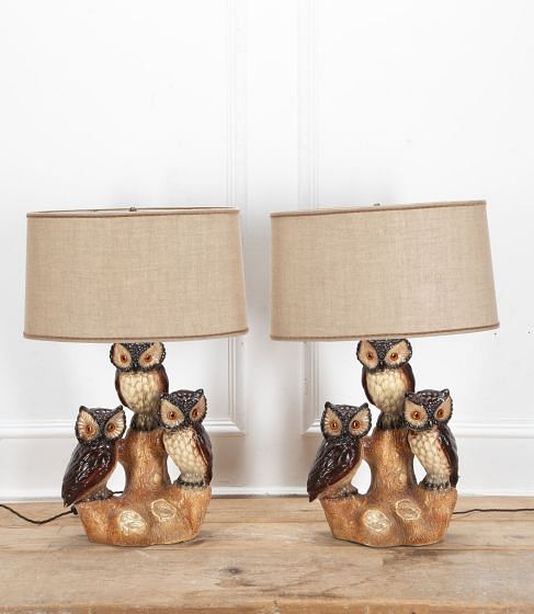 Pair of Large Mid-Century Ceramic Owl Lamps