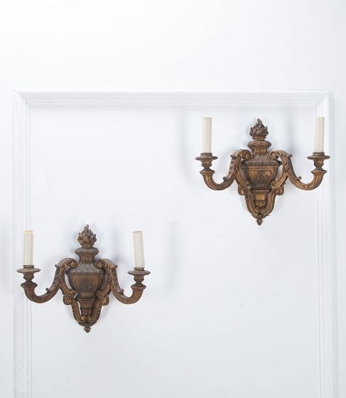 SALE: 19th Century Pair of Gilt Wood Wall Lights