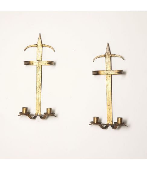 Pair of 20th Century Elegant Spanish Gilt Metal Candle Wall Lights