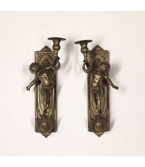 Pair of 20th Century Italian Bronze Cherub Wall Sconces