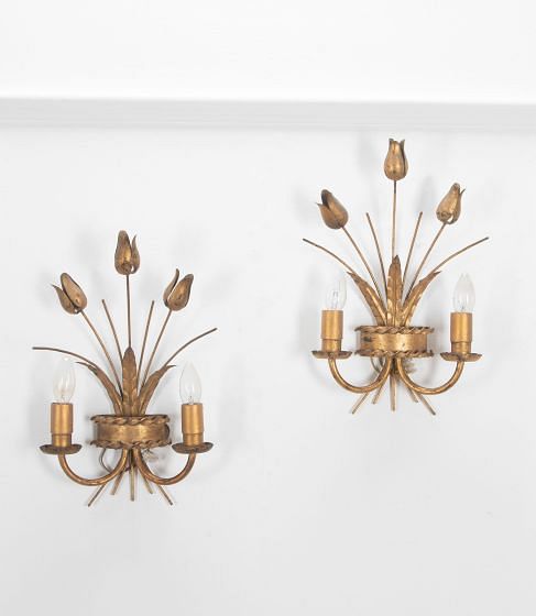 Pair of Spanish Gilt Metal Tulip Wall Lights