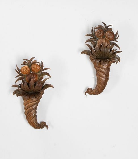 Pair of French 20th Century Cornucopia Tole Wall Lights