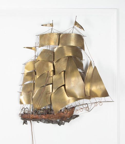20th Century Brass Ship Wall Light Signed Daniel D'Haeseleer