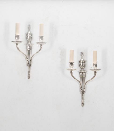 Petite Pair of Silver Plate Wall Lights