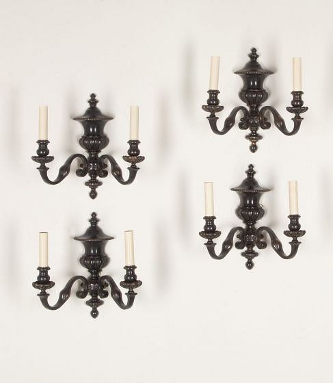 Set of Four 20th Century English Bronzed Wall Lights