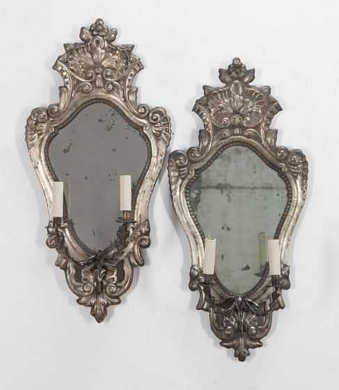 Pair of 18th Century Italian Silver Girandole Mirror Wall Lights