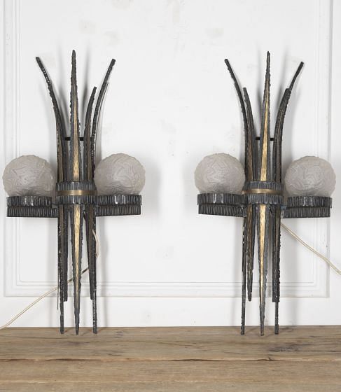Pair of Brutalist Style French Wall Sconces
