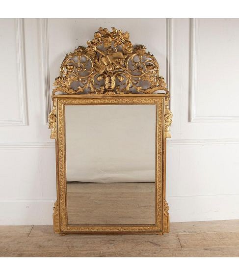 19th Century French Gilt Mirror with Musical Theme Decoration