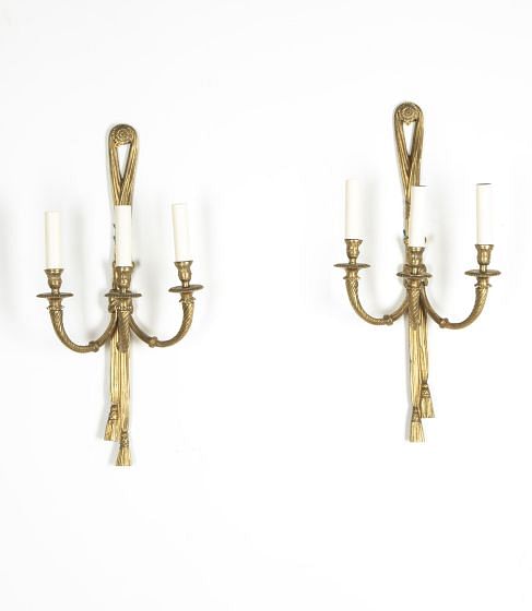 Pair of 20th Century Spanish Neo-Classical Gilt Metal Wall Lights