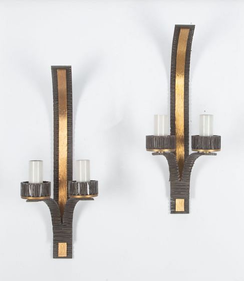 20th Century Pair of Bronzed and Gilt Bronze Iron Wall Lights