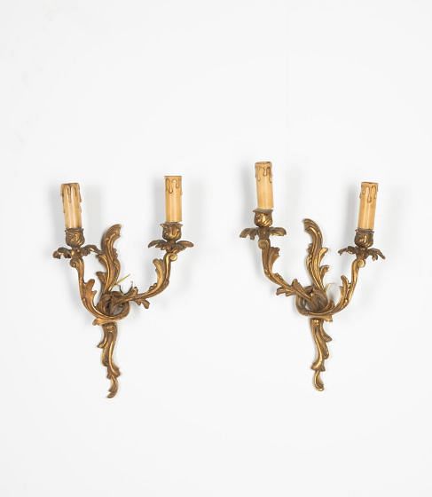 Pair of French Rococo Cast Brass Wall Lights