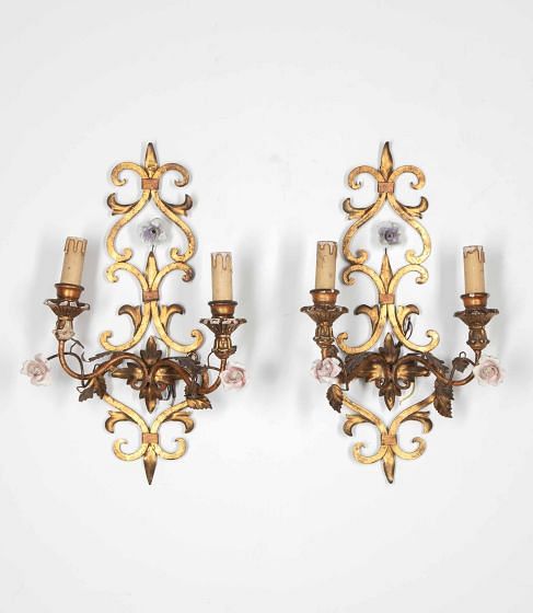 Pair of 20th Century French Gilt Toleware Wall Lights
