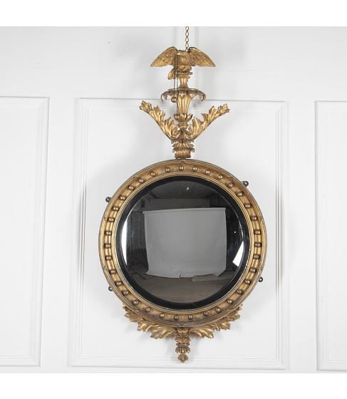 Large 19th Century Regency Giltwood Convex Mirror