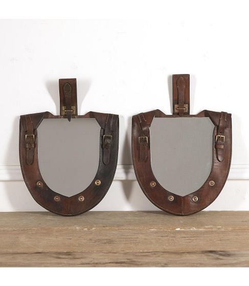Pair of 'Trench Art' Leather Mirrors