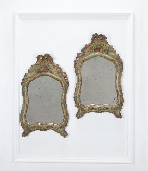 Pair Of Late 19th Century Venetian Carved Polychrome Mirrors