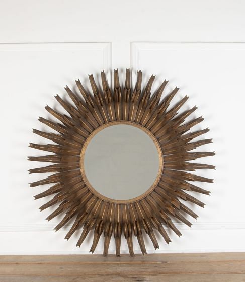 Mid 20th Century French Wrought Gilt Metal Sun Mirror