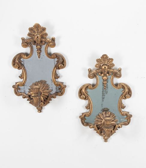 Pair of 18th Century Giltwood Girandole Mirror Wall Sconces