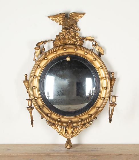 Late 18th Century English Convex Mirror with Eagle Decoration