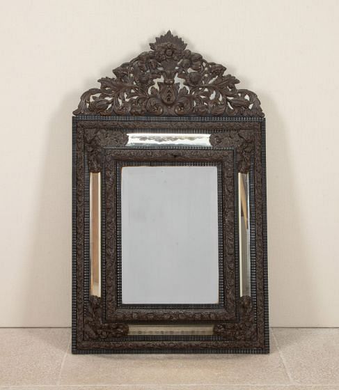 19th Century Dutch Cushion Mirror with Brass Decoration