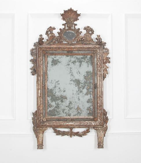 18th Century Italian Silvered Crested Mirror