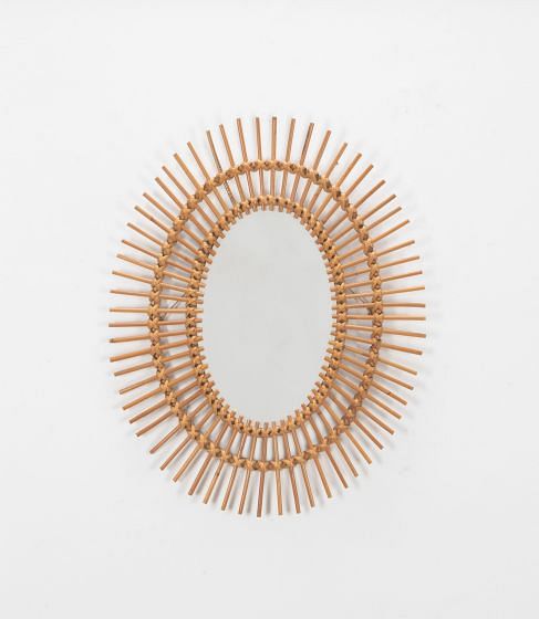 Mid-Century Italian Oval Bamboo Mirror